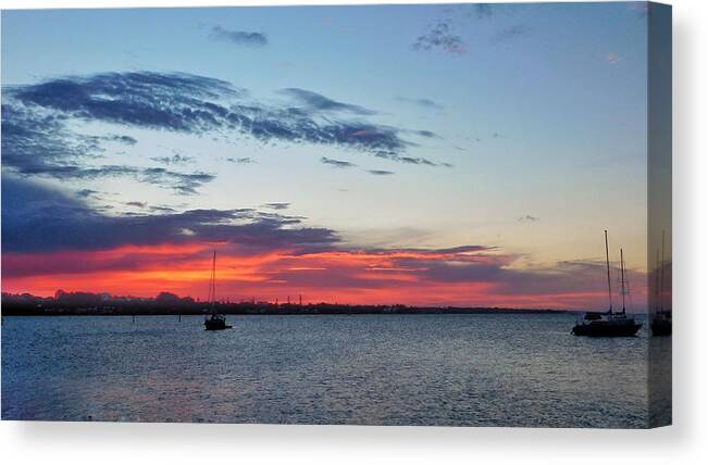 Sunset Canvas Print featuring the photograph Boats at Sunset by Vicki Lewis