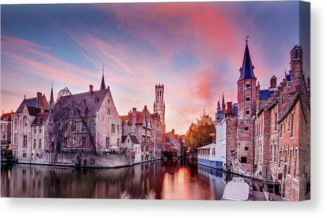 Bruges Canvas Print featuring the photograph Bruges Sunset by Barry O Carroll