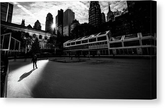 Architecture Canvas Print featuring the photograph Bryant Park - New York - Black and white street photography by Giuseppe Milo
