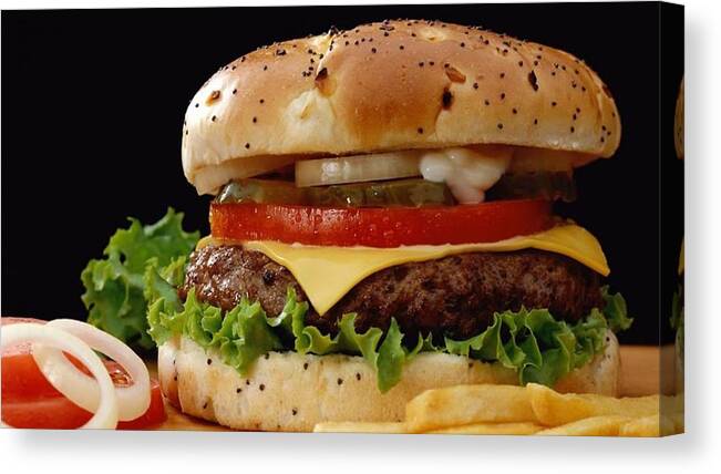 Burger Canvas Print featuring the photograph Burger by Mariel Mcmeeking
