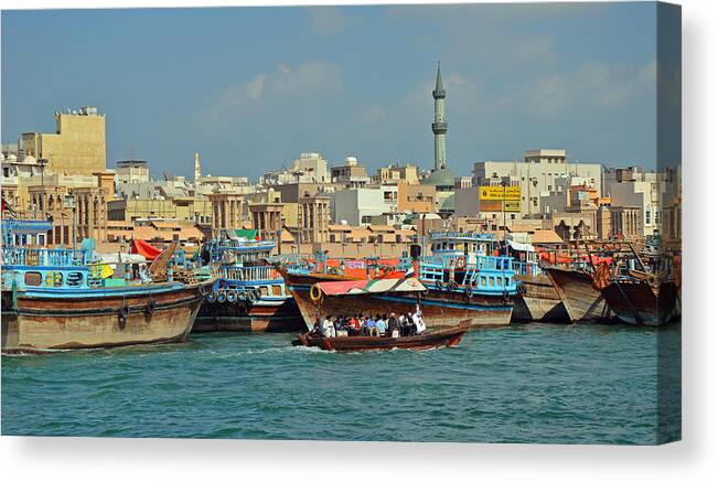 Dubai Canvas Print featuring the photograph Bustling in Blue by Corinne Rhode