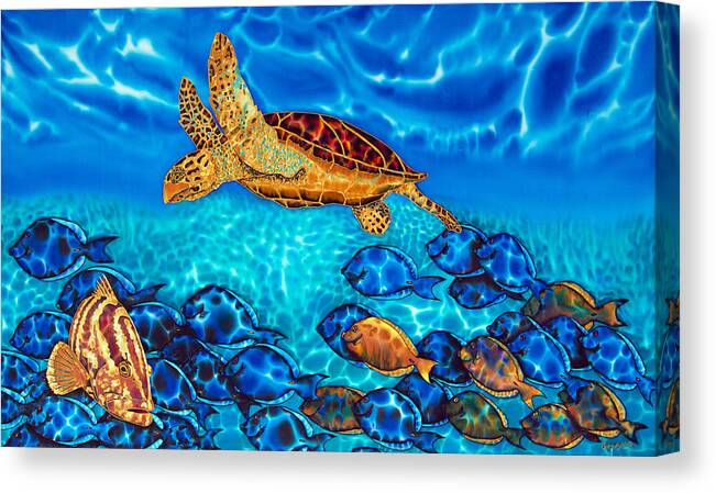Turtle Canvas Print featuring the painting Caribbean Sea Turtle and Reef Fish by Daniel Jean-Baptiste