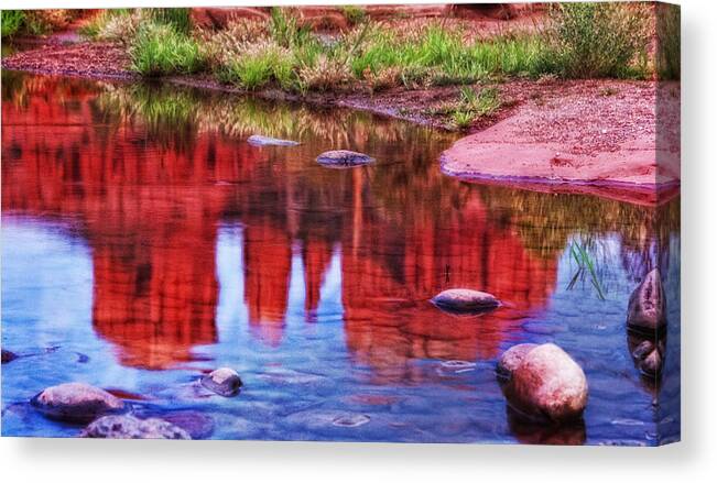 Cathedral Rock Canvas Print featuring the photograph Cathedral Rock Reflection Painterly by Bob Coates