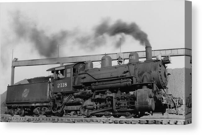 Steam Engines Canvas Print featuring the photograph Steam Engine With Tender Near Bessemer Michigan - 1954 by Chicago and North Western Historical Society