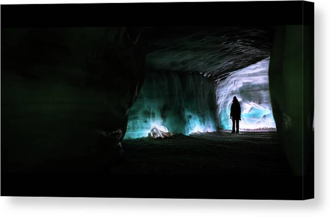 Alone Canvas Print featuring the photograph Chilling into the glacier - Langjokull, Iceland - Color street photography by Giuseppe Milo