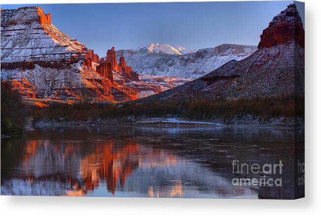 Fisher Towers Canvas Print featuring the photograph Colorado River Sunset Panorama by Adam Jewell