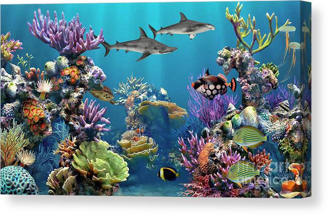 Coral Canvas Print featuring the digital art Colorful Coral Reef by Walter Colvin