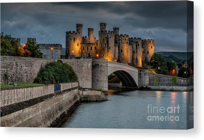 Conwy Castle Canvas Print featuring the photograph Conwy Castle by Lamplight by Adrian Evans