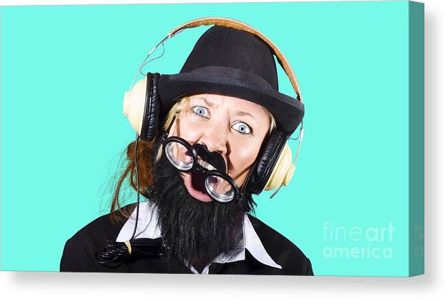 Headphones Canvas Print featuring the photograph Crazy woman with headphones by Jorgo Photography
