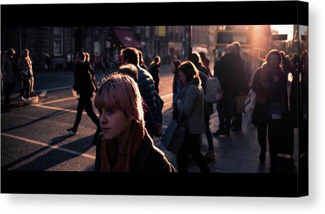 Candid Canvas Print featuring the photograph Dame street - Dublin, Ireland - Color street photography by Giuseppe Milo