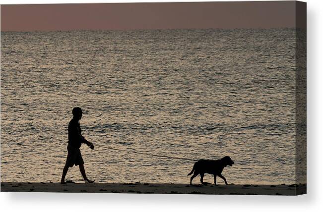 Florida Canvas Print featuring the photograph Dog Walker Dawn Delray Beach Florida by Lawrence S Richardson Jr