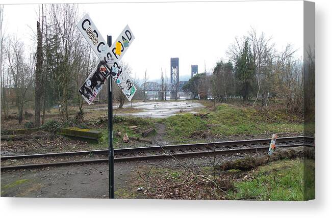 Railroad Canvas Print featuring the photograph Downbound Train by Kathryn Eide
