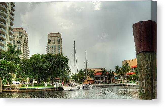 Storm Canvas Print featuring the photograph downtown Ft Lauderdale waterfront by Ules Barnwell