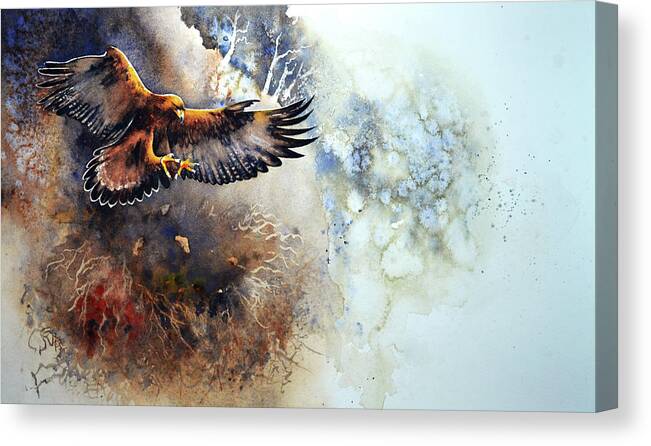 Golden Canvas Print featuring the painting Eagle Descending by Paul Dene Marlor