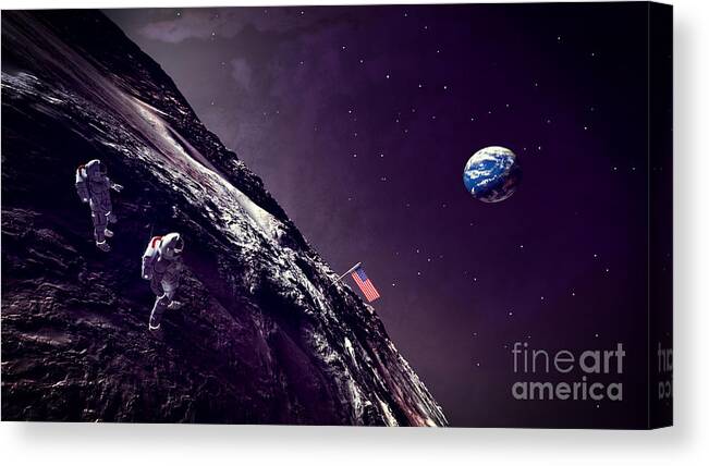 Earth Rise On The Moon Canvas Print featuring the digital art Earth Rise On The Moon by Two Hivelys