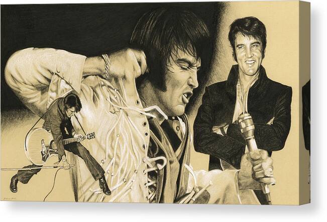 Elvis Canvas Print featuring the drawing Elvis in Charcoal #183, No title by Rob De Vries