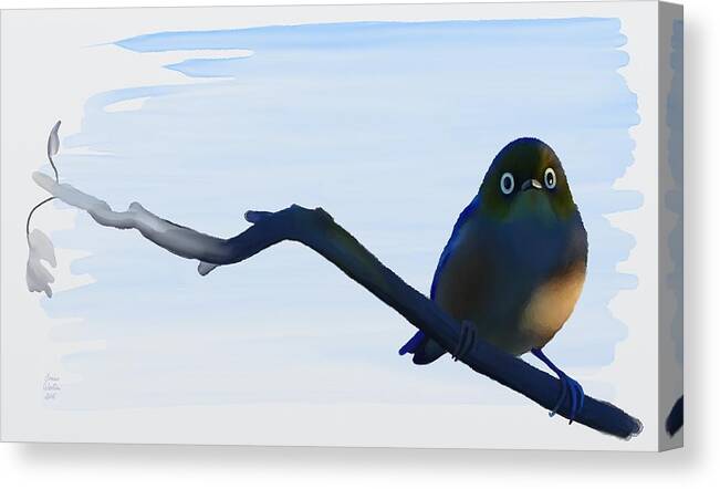 Wax-eye Canvas Print featuring the painting Eye to Eye with Silvereye by Ivana Westin