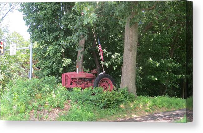 Red Tractor Canvas Print featuring the photograph Faithful American Tractor by Jeanette Oberholtzer
