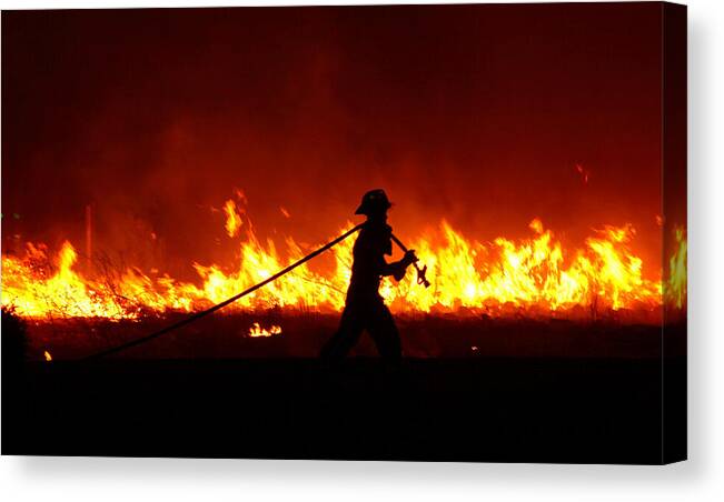 Fire Canvas Print featuring the digital art Fighting the Fire by Linda Unger