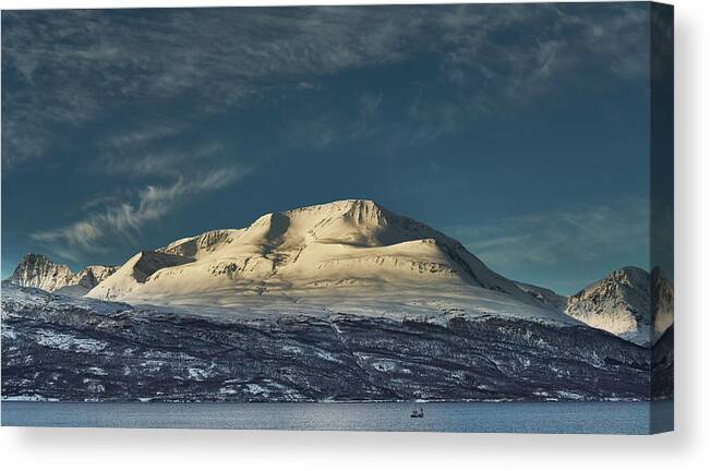 Mountain Canvas Print featuring the photograph Fjordscape in Lyngen by Pekka Sammallahti