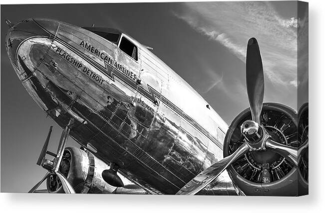 Airshow Canvas Print featuring the photograph Flagship Detroit Black and White by Chris Buff