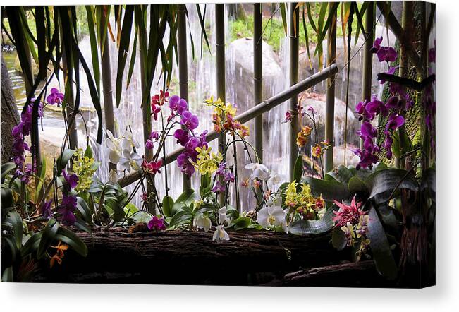 Flower Canvas Print featuring the photograph Flowers and Waterfall by Steven Sparks