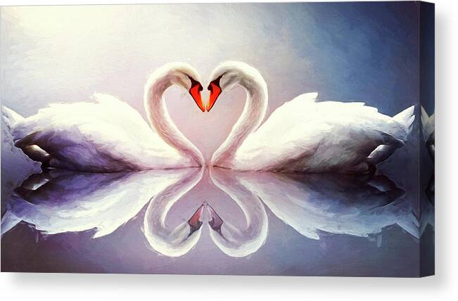 Swan Canvas Print featuring the photograph Swan Love by Bill and Linda Tiepelman