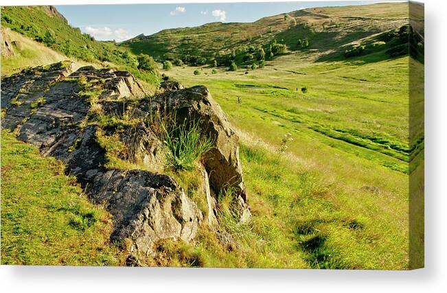 Grass Canvas Print featuring the photograph Grassy slopes and grass on rocks. by Elena Perelman