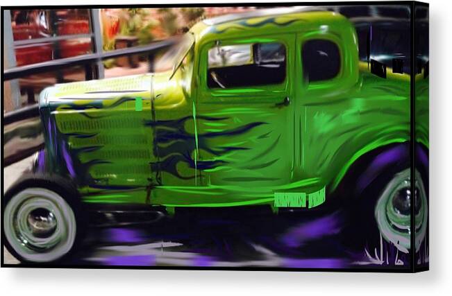 Car Canvas Print featuring the digital art Green Hotrod by Angela Weddle