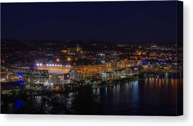 Da 18-135 Wr Canvas Print featuring the photograph Heinz Field at Night from Mt Washington by Lori Coleman