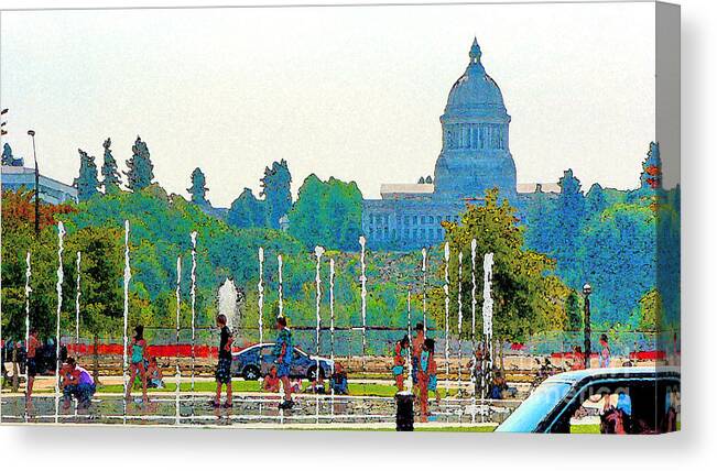 Park Canvas Print featuring the photograph Heritage Park Fountain by Larry Keahey