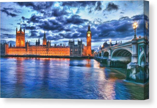 Britain Canvas Print featuring the photograph Houses of Parliament by Sharon Ann Sanowar