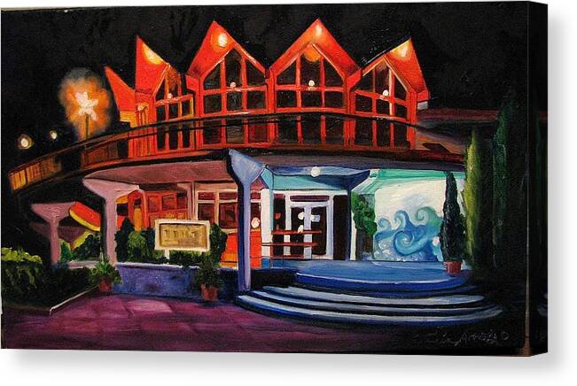 Asbury Art Canvas Print featuring the painting Howard Johnsons at Night by Patricia Arroyo