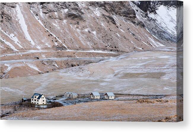Iceland Canvas Print featuring the photograph Icelandic mountain landscape, VIK village by Michalakis Ppalis