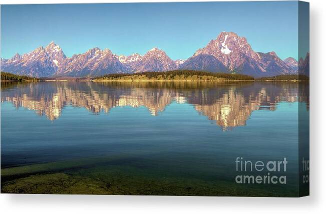 Jackson Lake Tetons Canvas Print featuring the photograph Jackson Lake Tetons Refection by Roxie Crouch