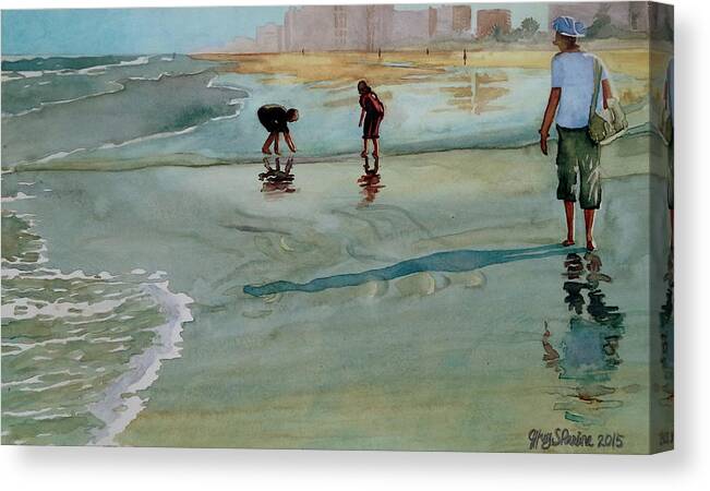 Beach Canvas Print featuring the painting Jacksonville Shell Hunt by Jeffrey S Perrine