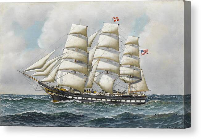 Antonio Jacobsen - The American Full-rigger 'jeremiah Thompson' ... Sea Canvas Print featuring the painting Jeremiah Thompson by Antonio Jacobsen