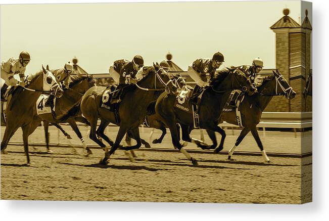  Canvas Print featuring the photograph Keenland Sepia by Dan Hefle