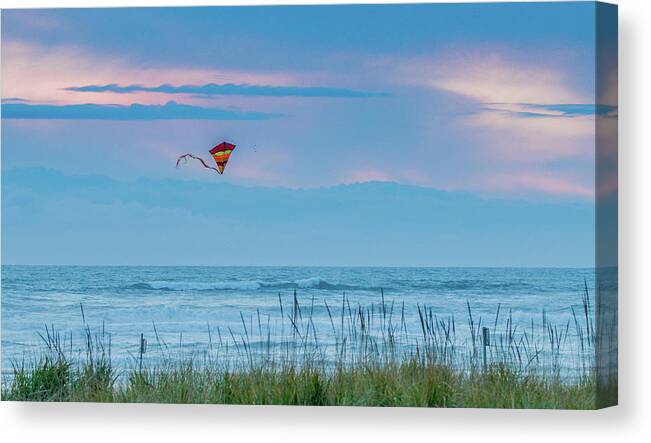 Sunset Canvas Print featuring the photograph Kite in the Air at Sunset by E Faithe Lester