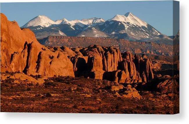 Moab Canvas Print featuring the photograph La Sal Mountains by Tranquil Light Photography