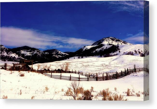 Yellowstone Canvas Print featuring the photograph Lamar Ranger Station In Winter - Yellowstone by Mountain Dreams