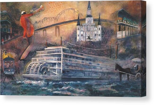 Jazz. New Orleans Canvas Print featuring the painting Let the Good Times Roll by Gary Partin