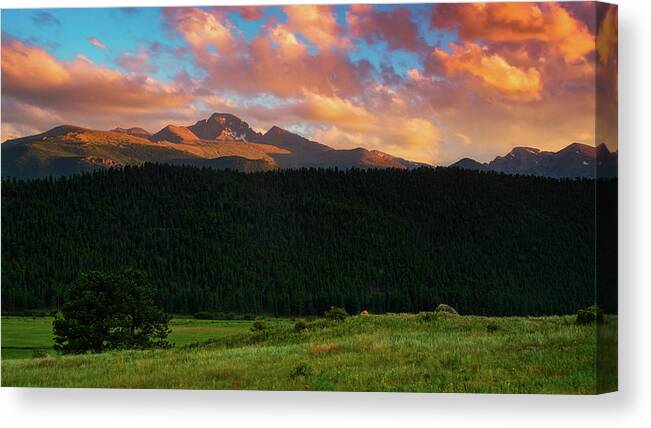 Colorado Canvas Print featuring the photograph Longs Peak At Sunset by John De Bord