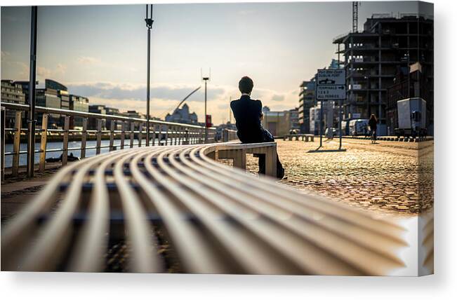 55mm Canvas Print featuring the photograph Lost in thoughts - Dublin, Ireland - Color street photography by Giuseppe Milo