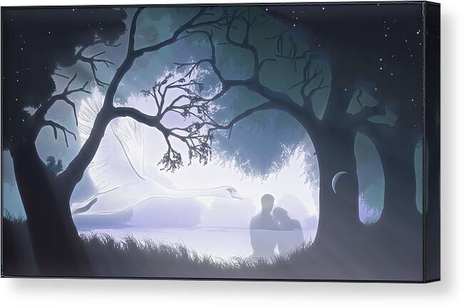 Symbolic Digital Art Canvas Print featuring the digital art Lovers in the night by Harald Dastis