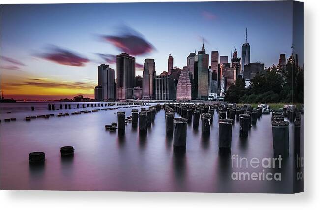 New York City Canvas Print featuring the photograph Lower Manhattan Purple Sunset by Alissa Beth Photography