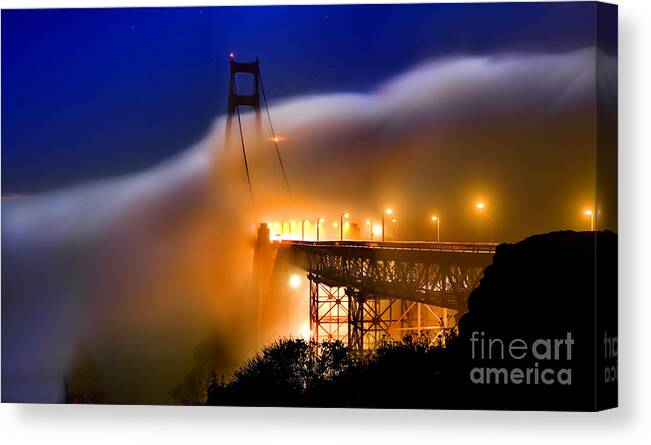 Golden Gate Bridge Canvas Print featuring the photograph Magical Golden Gate Bridge in the Moonlight by Wernher Krutein