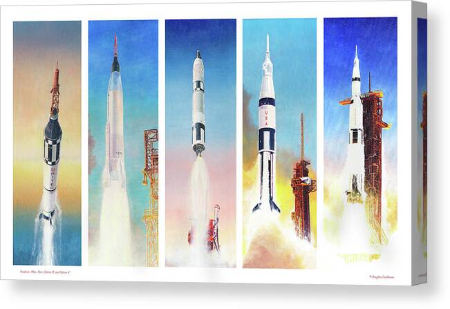 Nasa Canvas Print featuring the painting Manned NASA Booster Rockets of the 1960's by Douglas Castleman