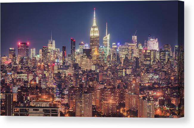 Brooklyn Manhattan Empire State Canvas Print featuring the photograph Midtown from Brooklyn by Randy Lemoine