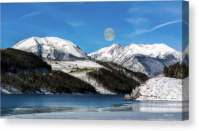 Full Moon Canvas Print featuring the photograph Moon Over Red Peak by Stephen Johnson